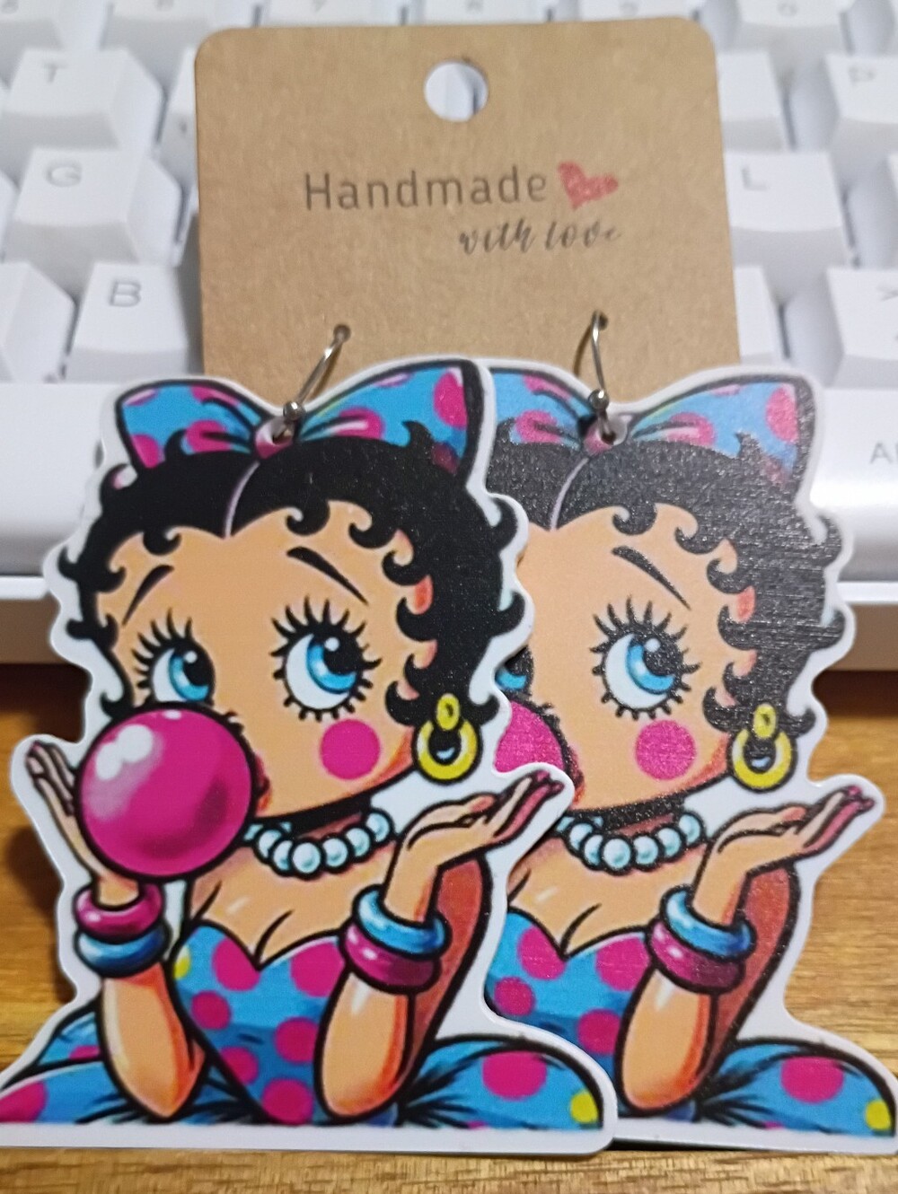 Xlarge Y2K Betty Boop Bubblegum Polka Dot Dangle Fashion Earrings